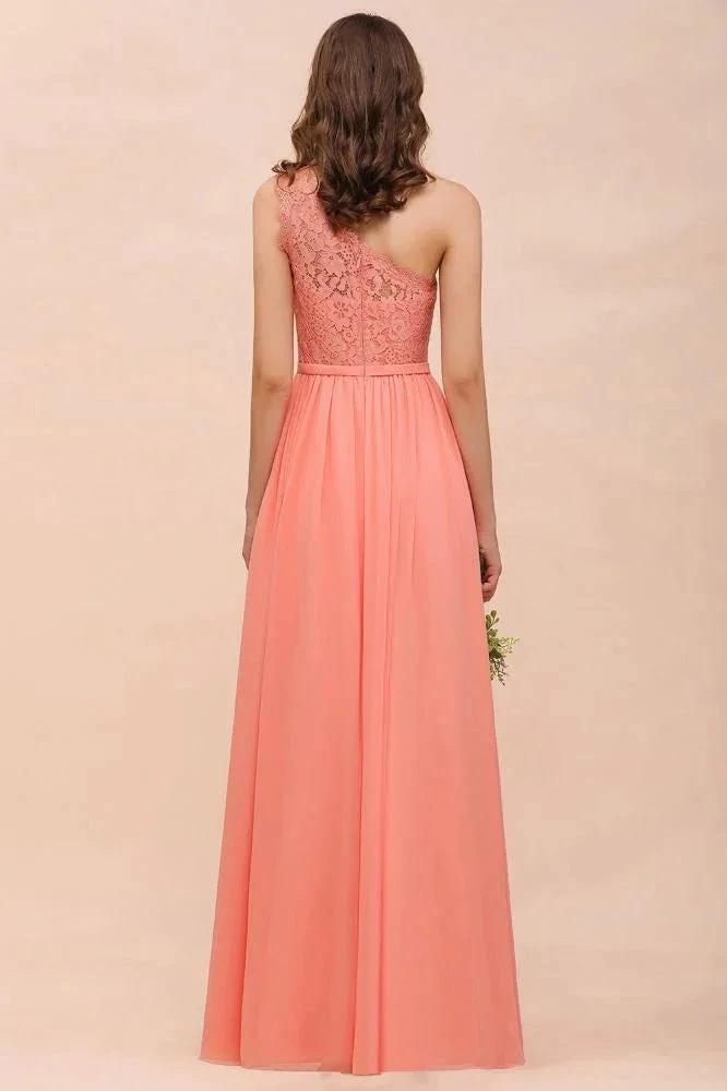 One Shoulder Floral Bridesmaid Dress Side Split Formal Wedding Guest Dress with Pocket