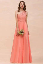 One Shoulder Floral Bridesmaid Dress Side Split Formal Wedding Guest Dress with Pocket