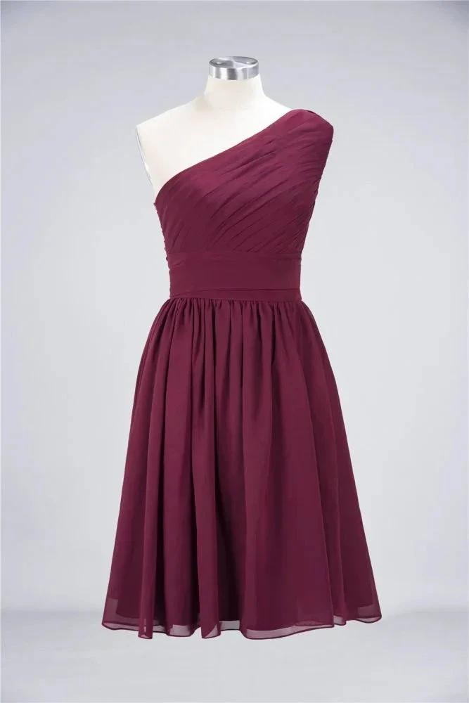 One-Shoulder Sleeveless Knee-Length Bridesmaid Dress with Ruffles Formal Party Dress