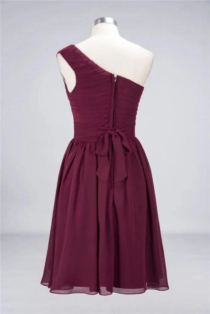 One-Shoulder Sleeveless Knee-Length Bridesmaid Dress with Ruffles Formal Party Dress