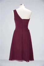 One-Shoulder Sweetheart Knee-Length Bridesmaid Dress Ruffles aline Party Dress