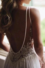 Open Back V-neck Lace Chiffon Wedding Dress