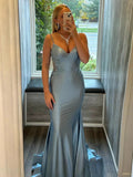 Paislee | Spaghetti Straps Light Blue Appliques Mermaid Prom Dress