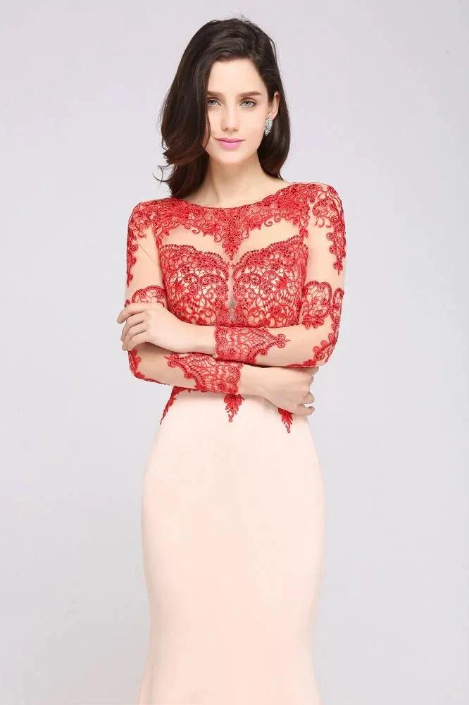 Pink Mermaid Scoop Sweep Train Pretty Evening Dresses with Lace