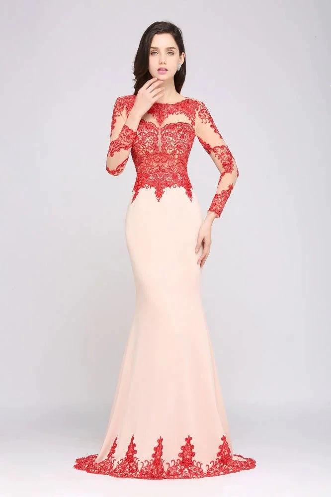 Pink Mermaid Scoop Sweep Train Pretty Evening Dresses with Lace