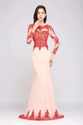 Pink Mermaid Scoop Sweep Train Pretty Evening Dresses with Lace