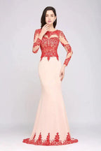 Pink Mermaid Scoop Sweep Train Pretty Evening Dresses with Lace