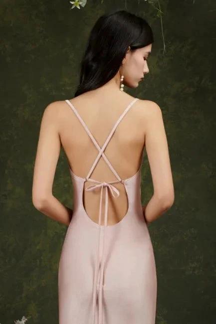 Pink Spaghetti Straps Sleeveless Mermaid Satin Prom Dresses