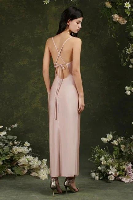 Pink Spaghetti Straps Sleeveless Mermaid Satin Prom Dresses