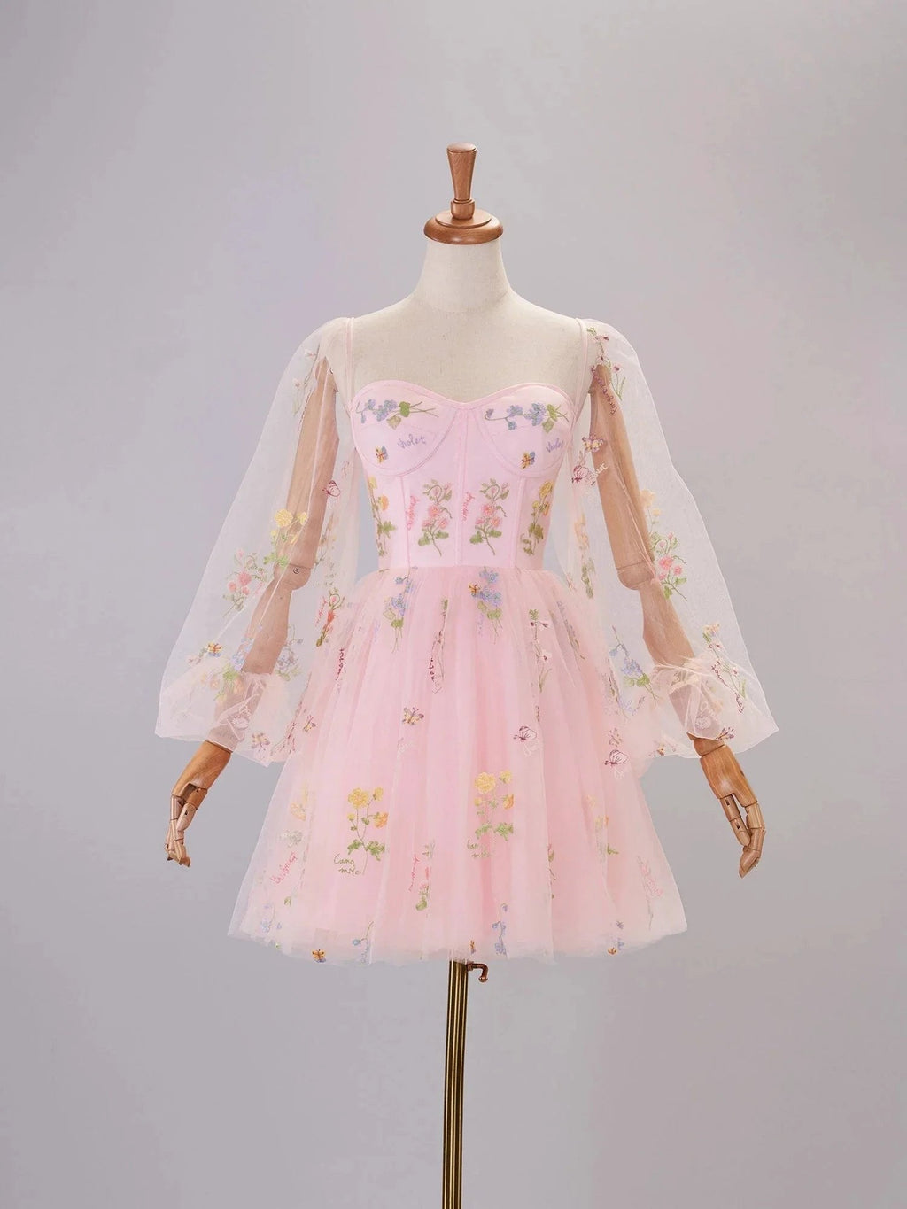 Sweetheart Embroidery Short-Length Tulle Puff Sleeves Cocktail Dress