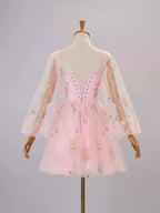 Sweetheart Embroidery Short-Length Tulle Puff Sleeves Cocktail Dress