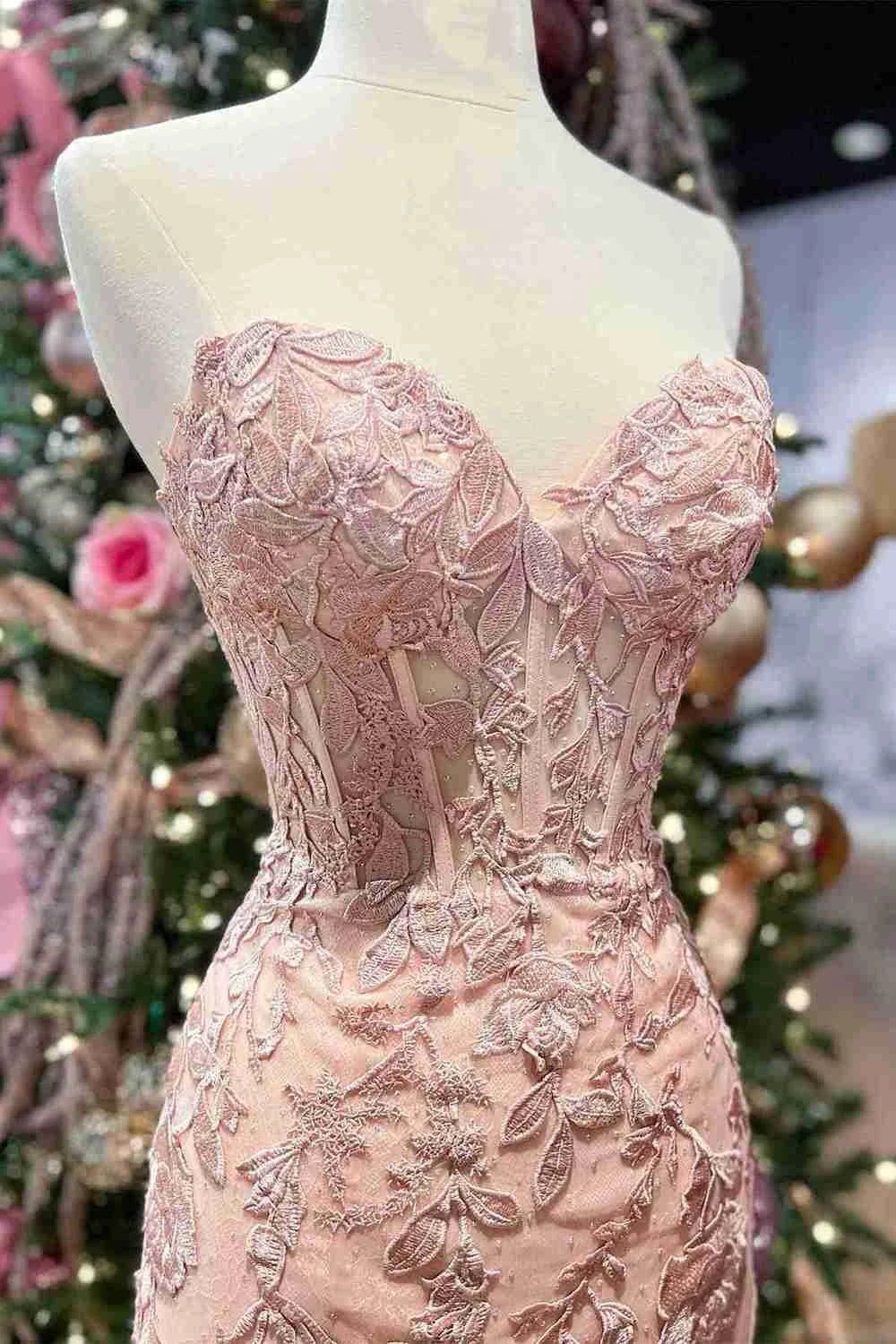 Nyomi |Mermaid Strapless Corset Lace Prom Dress with Slit