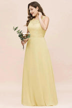Plus Size Floral A-line Bridesmaid Dress Sleeveless Evening Maxi Dress for Girls Women