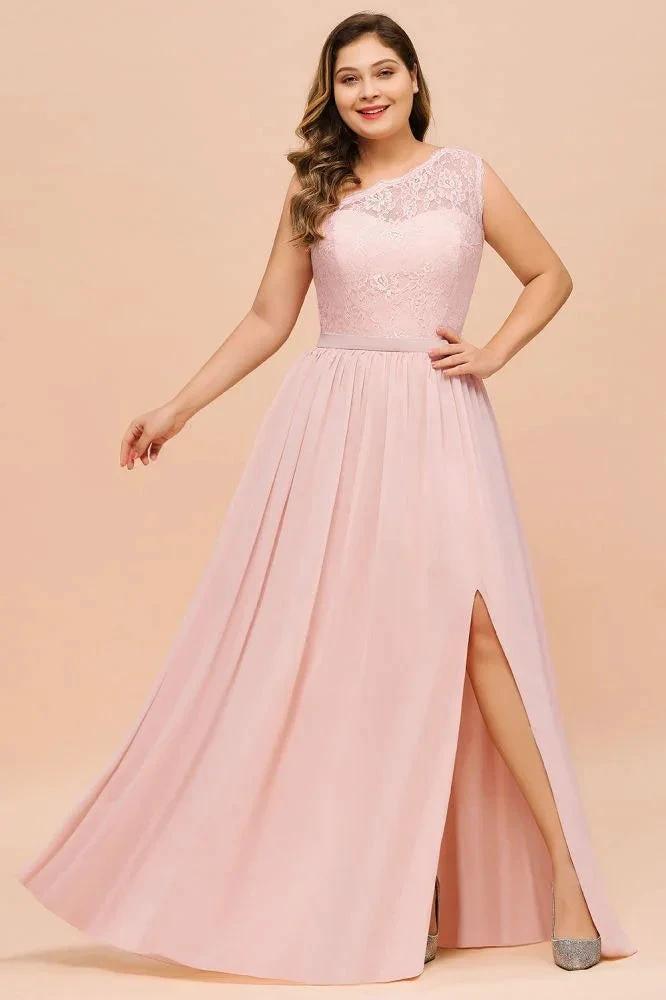Plus Size Sleeveless aline Bridesmaid Dress Long Side Split Wedding Party Dress