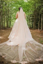 Plus Size Wedding Dress Floral Tulle A-line Bridal Gown with Long Sleeves