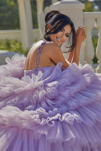 Princess A-line Lilac Straps Ruffles Sleeveless Prom Dress