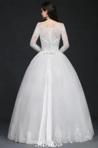 Princess Scoop Tulle White Wedding Dress With Lace