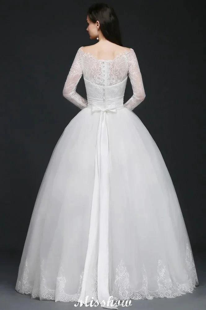Princess Scoop Tulle White Wedding Dress With Lace