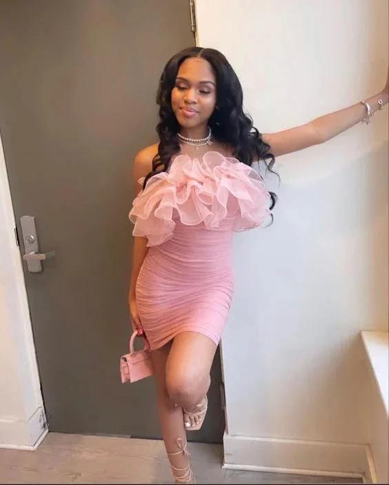 22nd Birthday Outfit Dress,Pink Homecoming Dress Sexy Party Dress Black Girls Dress Y864