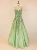 Ball Gown V-neck Tulle Floor-length With Appliques Lace Prom Dresses S26312