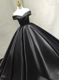 Black v neck satin long prom dress black evening dress S26309