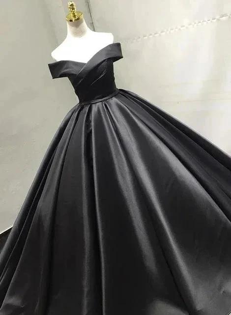 Black v neck satin long prom dress black evening dress S26309