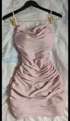 Glitter Pink Dress Sexy Club Dress Pink Mini Homecoming Dress Y680
