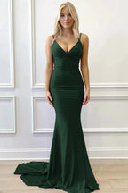 Purple V-Neck Lace-Up Mermaid Long Formal Dress