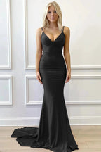 Purple V-Neck Lace-Up Mermaid Long Formal Dress