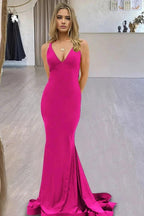 Quaylee | Yellow Mermaid V-Neck Satin Prom Dresses With Tail Evening Dress