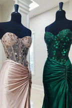 Rodina | Cut Glass Mirror Rhinestone Corset Long Evening Dress with Slit