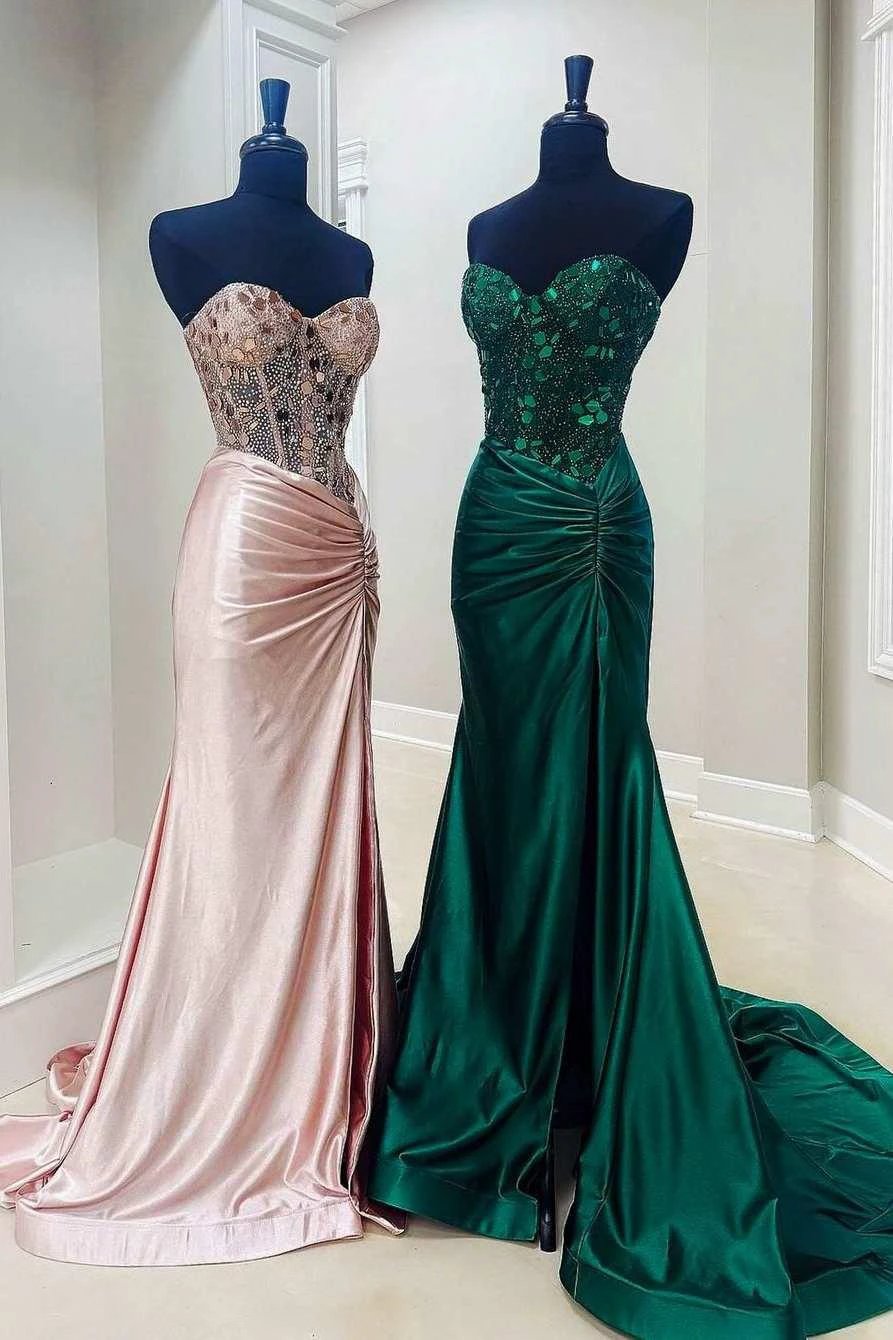 Rodina | Cut Glass Mirror Rhinestone Corset Long Evening Dress with Slit