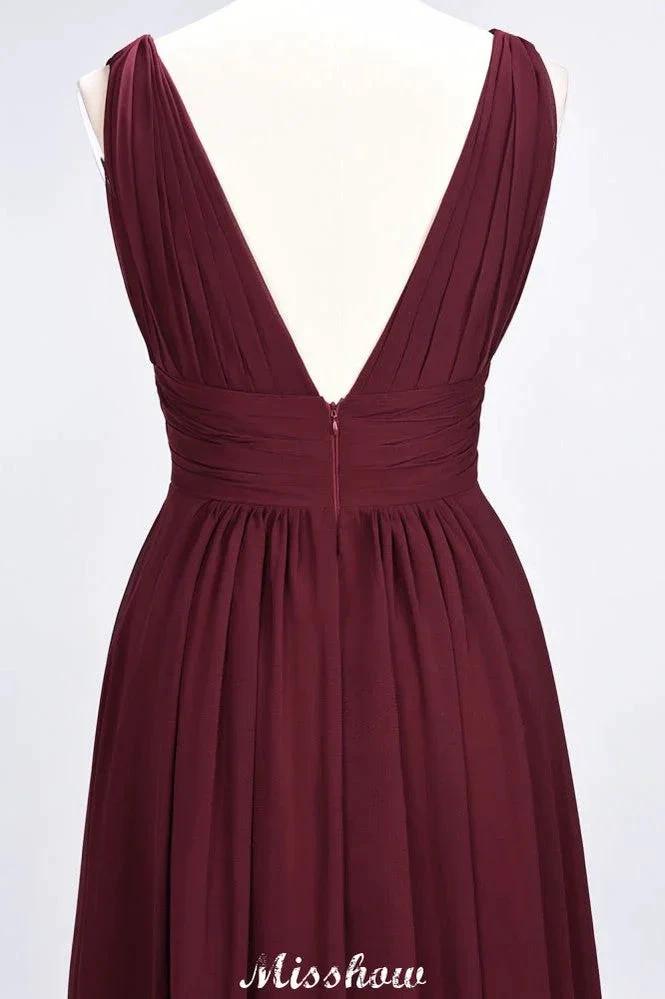Ruffle Chiffon Sleeveless Evening Maxi Gown V-Neck Bridesmaid Dress