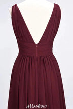 Ruffle Chiffon Sleeveless Evening Maxi Gown V-Neck Bridesmaid Dress