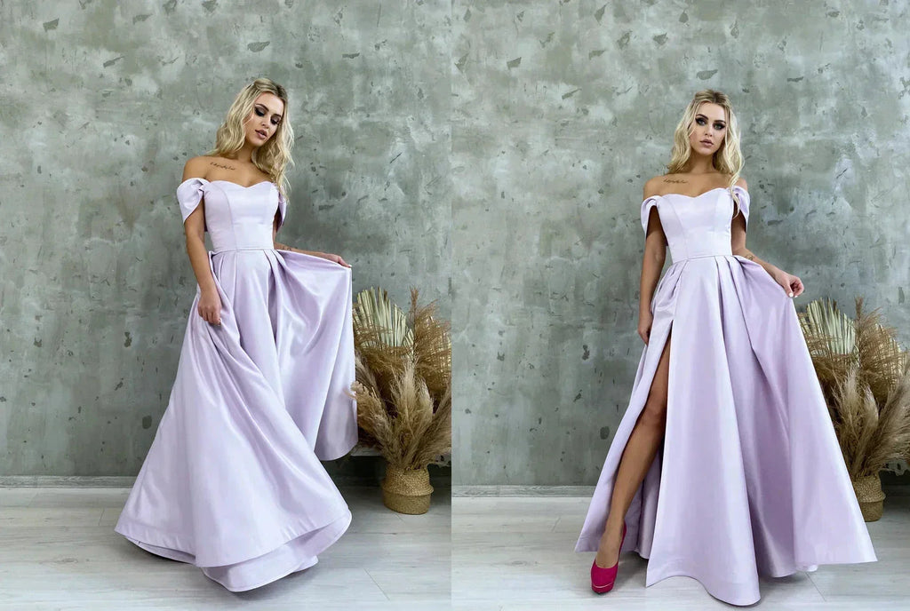 Satin Corset Off Shoulder Prom Dress with High Slit SYP184