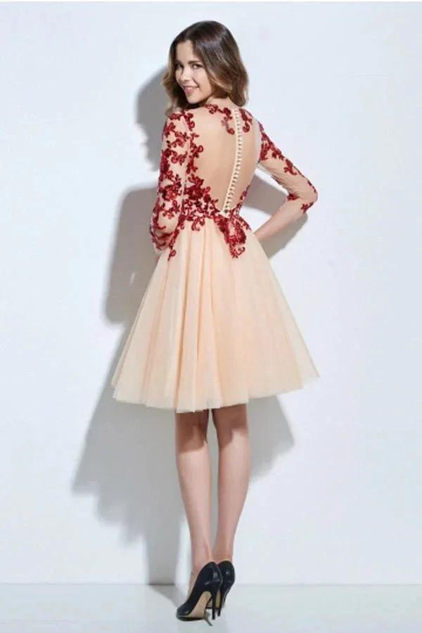 Scoop 3/4 Length Sleeves Appliques Sequins Knee-Length Cocktail Dress PG118