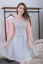 Scoop Sashes Appliques Mini Homecoming Dress Short Prom Dresses PG119