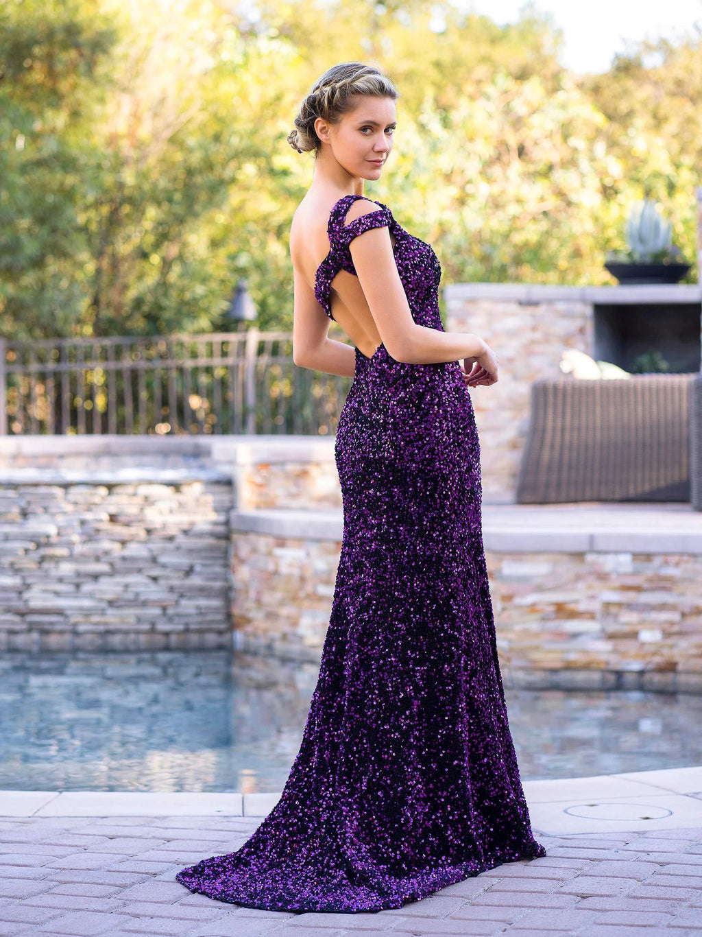 Grape Mermaid One-Shoulder Sequin Long Prom Dress with Slit
