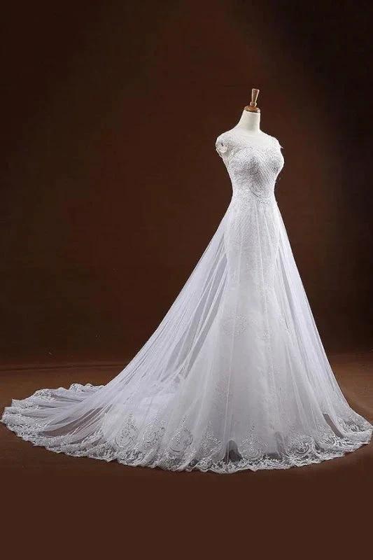 Sequine Appliques Tulle Pretty Mermaid Elegant Wedding Dresses