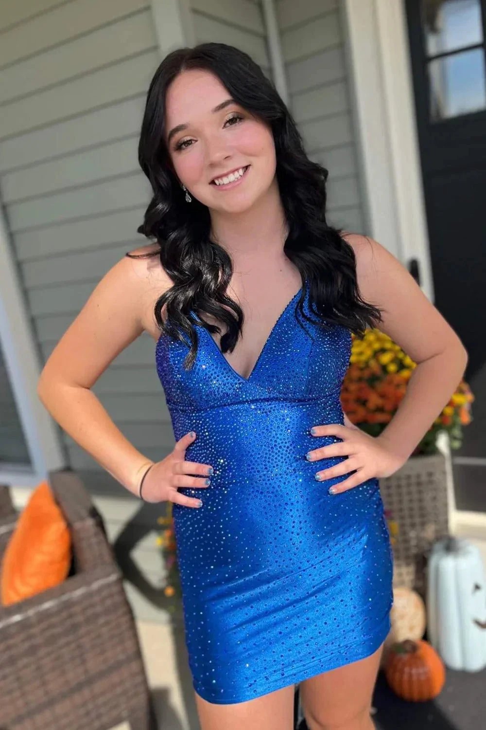 Spaghetti Straps Beaded Lace Up Homecoming Dress
