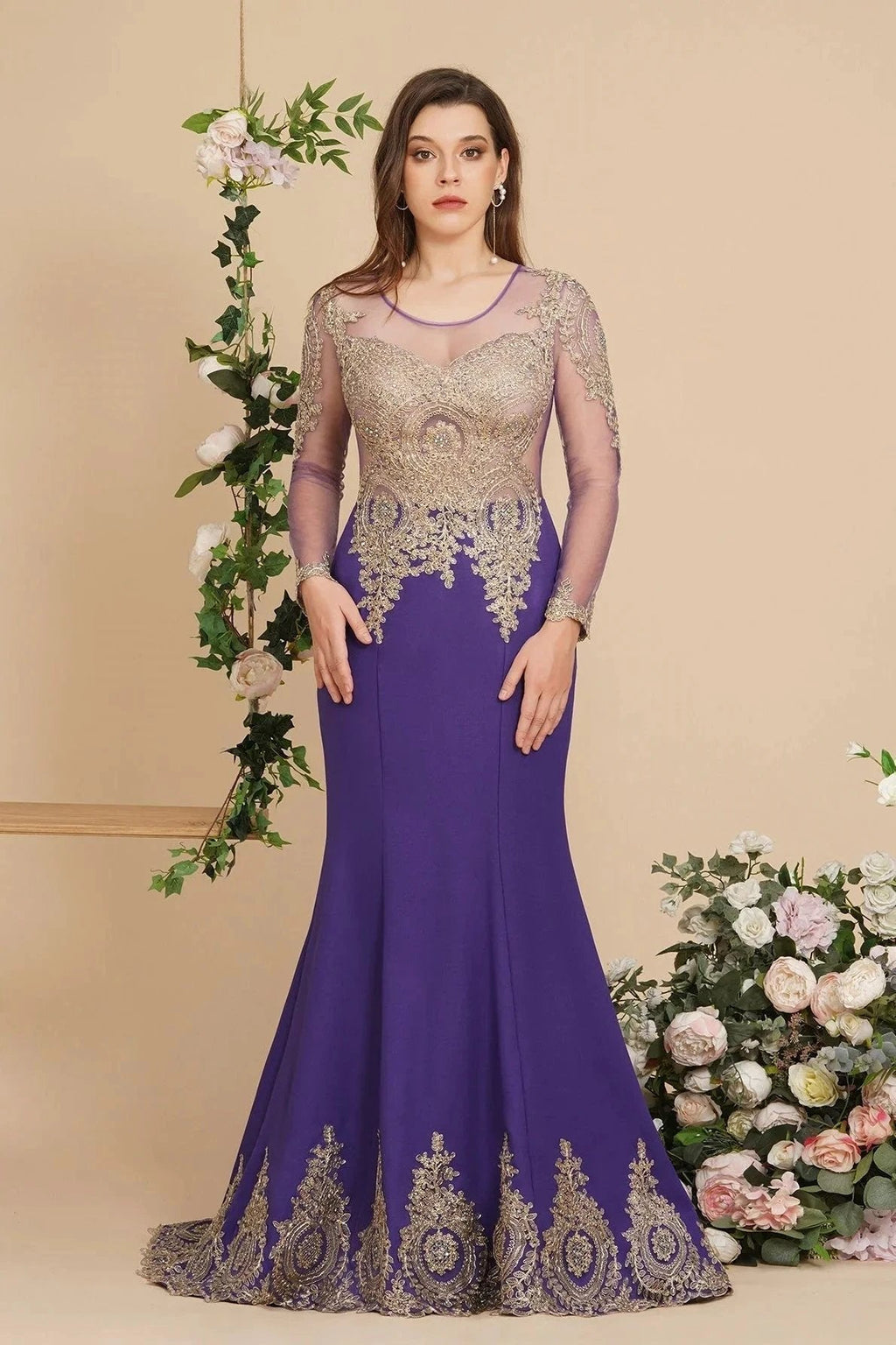 Sexy Lace Appliques Long Sleeves Mermaid Prom Dresses