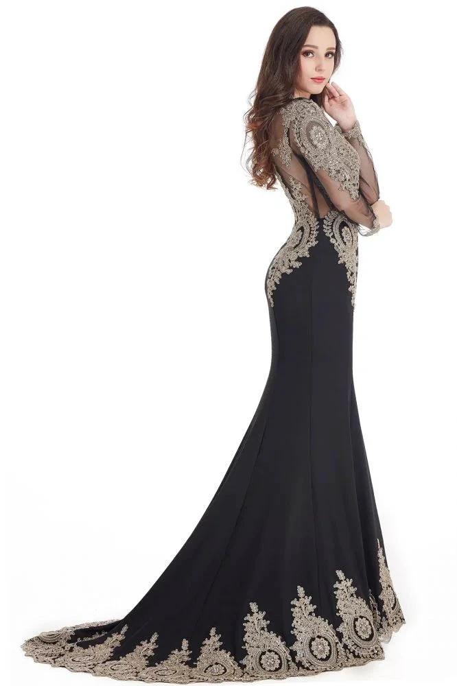 Sexy Lace Appliques Long Sleeves Mermaid Prom Dresses