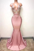 Sexy Lace-Appliques Sleeveless Mermaid Spaghettis-Strap Evening Gowns