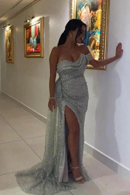 Sexy Long Glitter Sleeveless Evening Dresses Prom Dresses With Slit