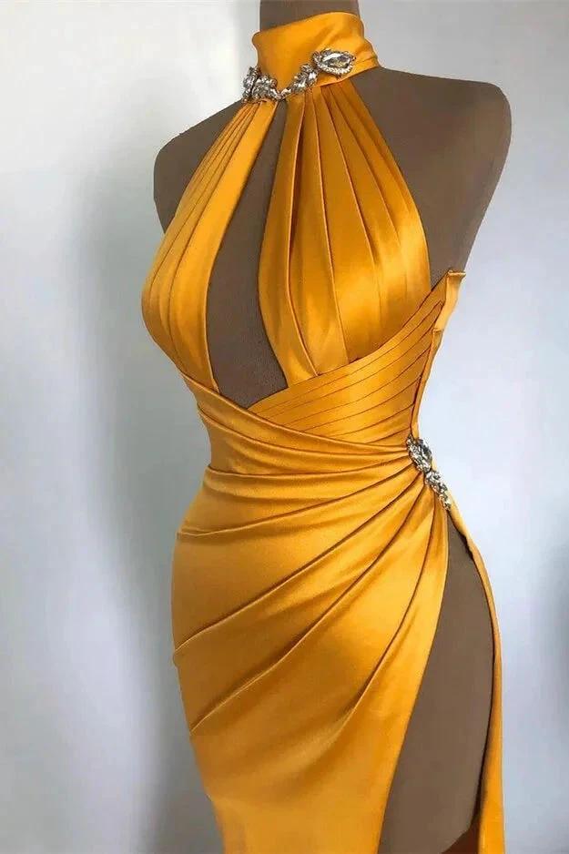 Sexy Long Mermaid High Neck Sleeveless Prom Dress With Slit