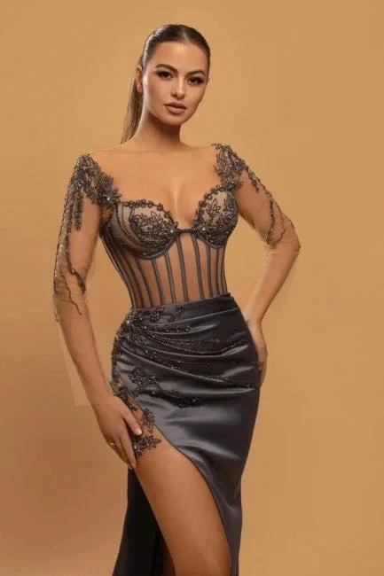 Sexy Long Mermaid Lace Evening Dresses With Long Sleeves