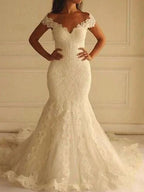 Sexy Long Mermaid Off the Shoulder Lace Wedding Dresses