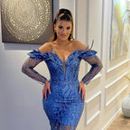 Sexy Long Mermaid Off the Shoulder Tulle Lace Formal Evening Dresses
