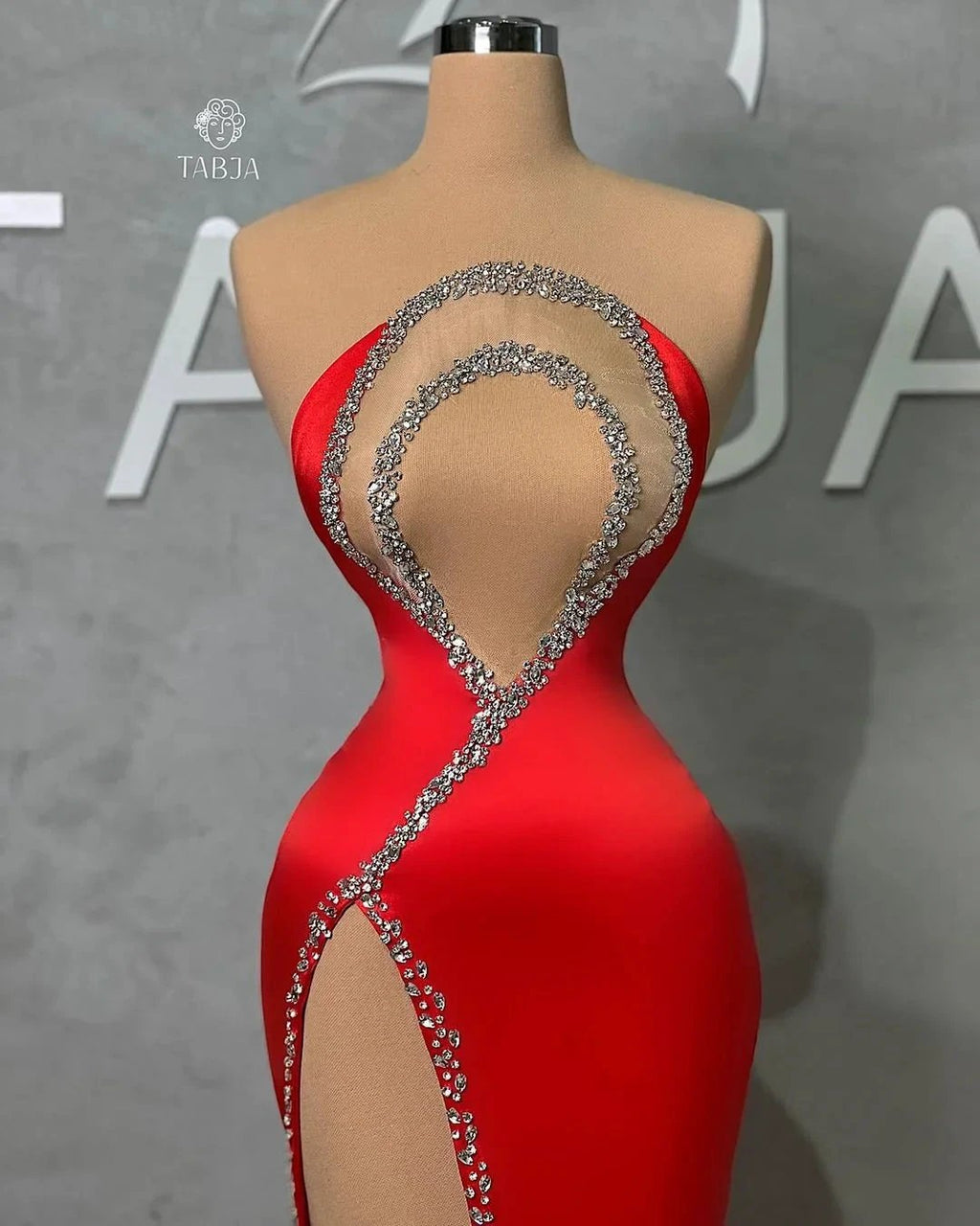 Sexy Long Red Mermaid Beading Sleeveless Prom Dress With Slit