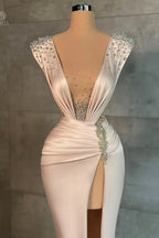 Sexy Long V-neck Split Front Mermaid Prom Dress With Rhinestones